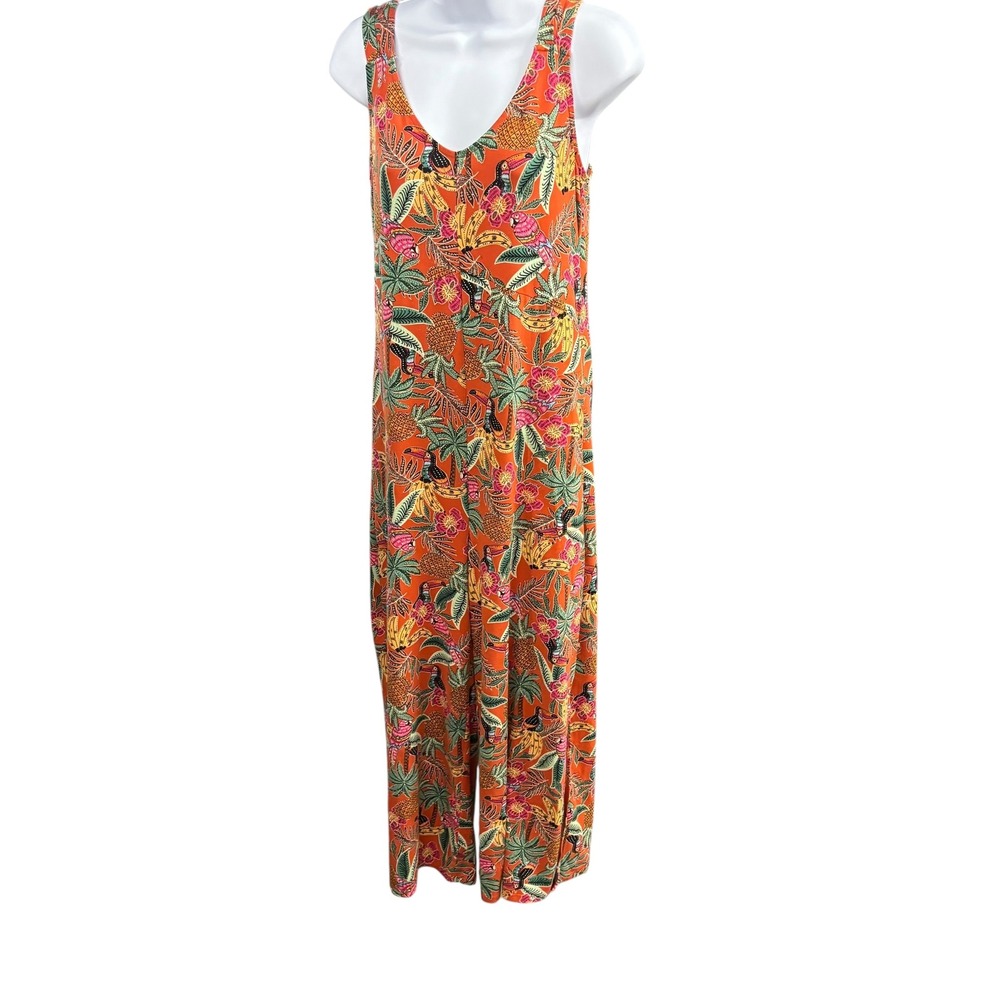 Cuddl‎ Duds XS Orange Tropical Toucan Print Sleeveless Jumpsuit Wide Leg